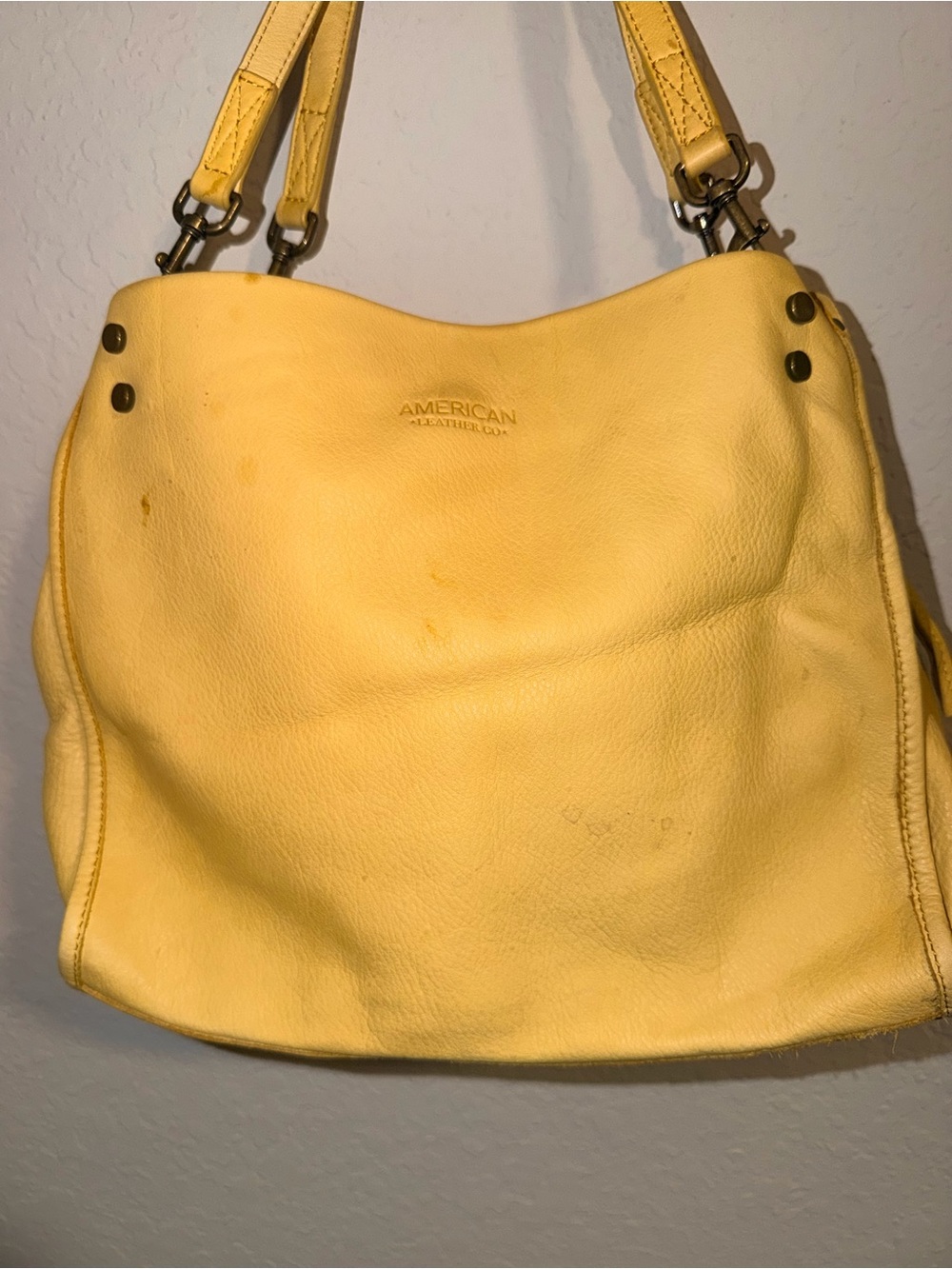 American Leather‎ Co. Yellow Leather Hobo Shoulder Bag Large Soft Pebbled purse - Picture 2 of 10